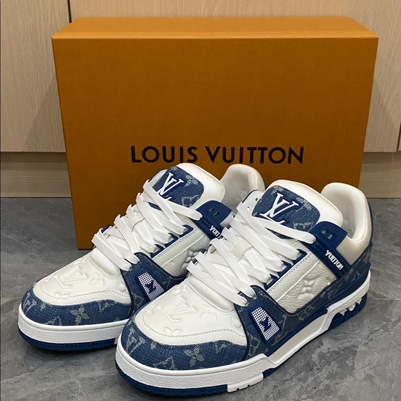 Louis Vuitton Blue and White Monogram Sneakers - Picture 1 of 4